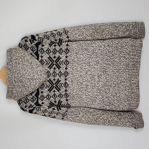 Coupe Men's Wool Blend Knit Button Up Hooded Jacket Beige Black Nordic Sz Large - Picture 2 of 13